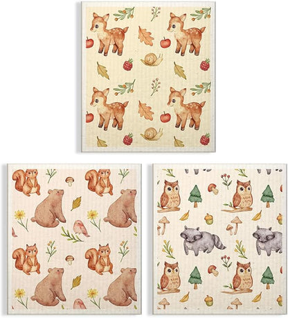 Swedish Dishcloths for Kitchen | 6 Pack Floral Reusable Paper Towels Washable | Swedish Dish Towels | Non-Scratch Cellulose Sponge Cloths | No Odor, Biodegradable Cleaning Cloths, Animal