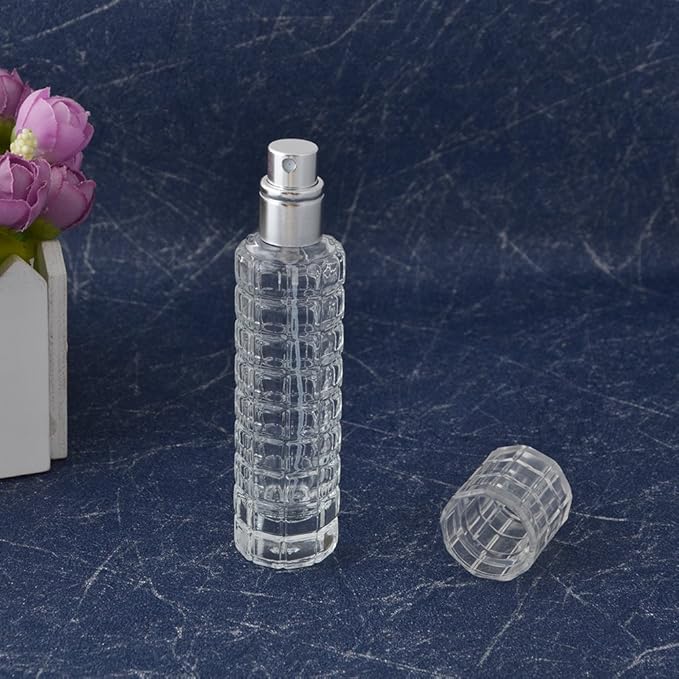 Glass Empty bottle Refillable Perfume Atomizer Spray Perfume Bottles 1 Ounce, Travel Cologne Bottle Portable (Silver)