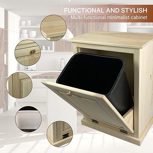Peaceful Classics Tilt Out Trash Cabinet Without Drawer - Wooden Pull Out Cabinet, Decorative Trash Bin Cabinet for Kitchen, Bedroom, & Home Patio, Tilt Out Laundry Hamper Cabinet - Unfinished