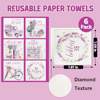 Swedish Dishcloths for Kitchen, 6 Pack Swedish Dish Cloths, Washable Kitchen Cloth, Reusable Paper Towels, 100% Biodegradable, Super Absorbent, Quick Drying