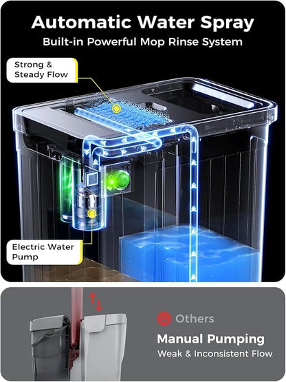 Mop and Bucket Set | Auto-Spray Cleaning | Dirty Water Separation Keep Water Fresh | Flat Mop & Bucket with Wringer | 3x Washable Pads | High-efficiency Cleaning for All Floors Tile Wall Window