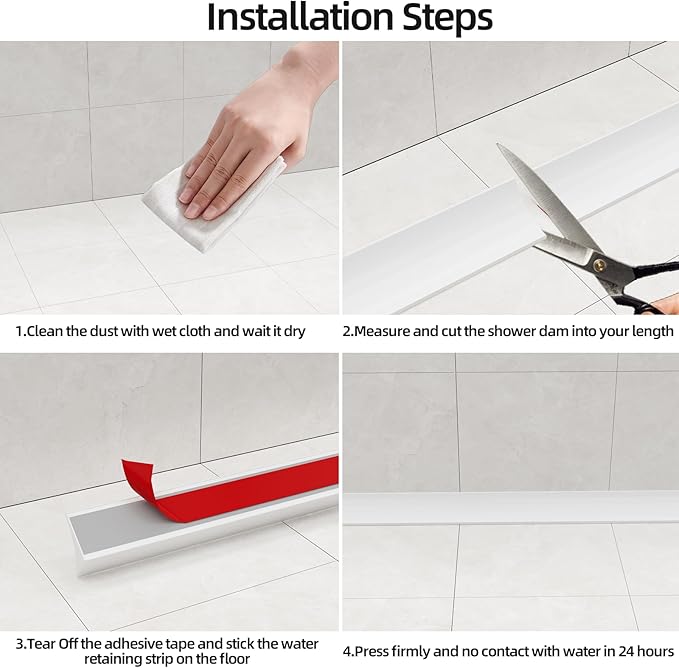 67 Inch Selfadhesive Shower Threshold Water Dam Barrier Silicone Waterproof Shower Dam Water Stopper Bathroom and Kitchen Water Seal Strip Guard for Dry and Wet Separation(Transparent)