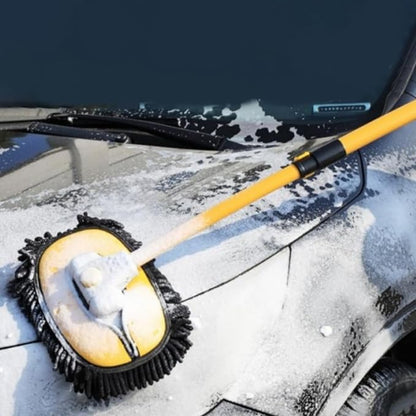 43'' Car Wash Brush with Long Handle Chenille Microfiber Car Wash Kit Mitt Retractable Bent Pole Car Wash Mop for Cars RV Truck Boat (yellow-01)