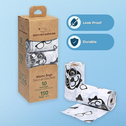Best Pet Supplies Dog Poop Bags for Waste Refuse Cleanup, Doggy Roll Replacements for Outdoor Puppy Walking and Travel, Leak Proof and Tear Resistant, Thick Plastic - White, 150 Bags
