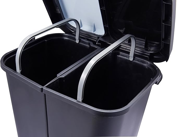 Step N' Sort 2 x 5.5 Gallon, Dual Trash and Recycling Bin with Slow Close Lid,Black,40 Liter,SNS402-B
