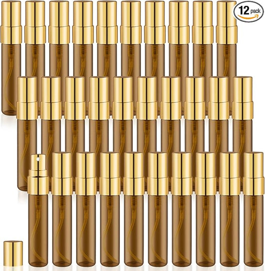 30 Pack Empty Mini Glass Spray Bottle Refillable Fine Mist Perfume Atomizer Portable Travel Sample Spray Bottles Containers For Perfume Essential Oils Cosmetics Liquid (amber bottle, 5ml)