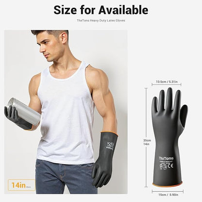 ThxToms Heavy Duty Chemical Resistant Latex Gloves, Waterproof Rubber Gloves, Puncture Resistant, Acid Oil & Alkali Resistant for Industrial Cleaning, Gardening, 14", 1 Pair