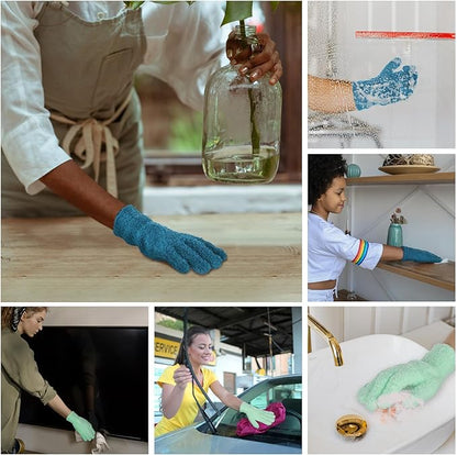 Patelai 2 Pairs Microfiber Gloves for plants Dusting Cleaning Glove Mittens House Cars Blinds Dusting(Blue, Grass Green,X-Large)