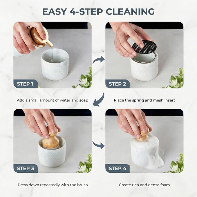 Bamboo Dish Brush Set with Sponge Holder, Kitchen Cleaning Kit, Durable Scrubber Tools, Natural Handle, Stylish Countertop Organizer for Sink Accessories - Marble