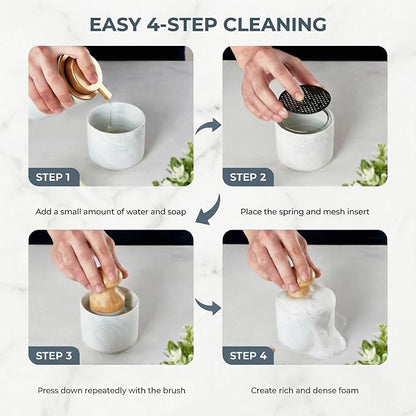 Bamboo Dish Brush Set with Sponge Holder, Kitchen Cleaning Kit, Durable Scrubber Tools, Natural Handle, Stylish Countertop Organizer for Sink Accessories - Marble