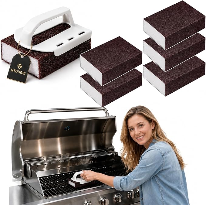 Magic Cleaning Sponge Nano Carborundum Emery Scrubber, Heavy Duty Kitchen Scrub Pad, Rust Remover with Handle, Eraser for Pots Pans Stainless Steel BBQ Grill Stove Grease Stains
