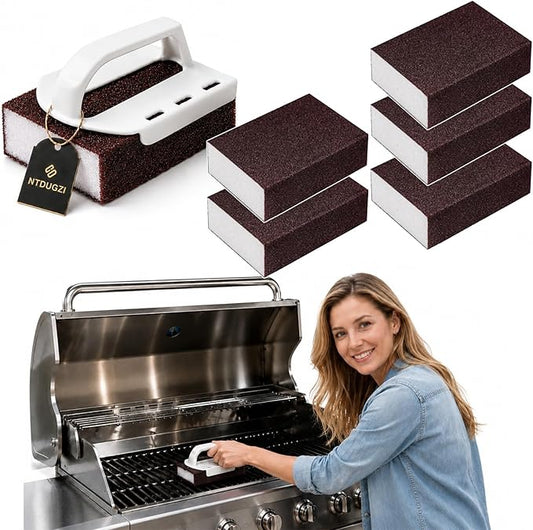 Magic Cleaning Sponge Nano Carborundum Emery Scrubber, Heavy Duty Kitchen Scrub Pad, Rust Remover with Handle, Eraser for Pots Pans Stainless Steel BBQ Grill Stove Grease Stains
