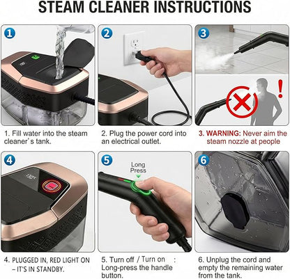 Steam Cleaner, 3 Level Adjustable Pressurized Steam Cleaner for Home, 10s Heat-Up Handheld Steamer for Cleaning, 1.9 Qt Tank Portable Steam Cleaner for Car, Home, Tile, Grout