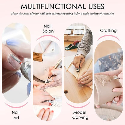 Pink Nail Dust Collector with Reusable Filter for Acrylic Gel Nails, Power Nail Vacuum Cleaner Dust Catcher Adjustable Dust Sucker for Nails Manicure Pedicure at Home Nail Salons