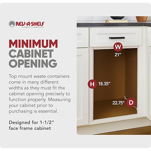 Rev-A-Shelf 35 Qt Top Mount Double Pullout Under Cabinet Kitchen Trash Cans for Base Cabinets, 150 Pound Rated Full-Extension Slides, Min Opening Width of 21", White, 4WCTM-24DM2