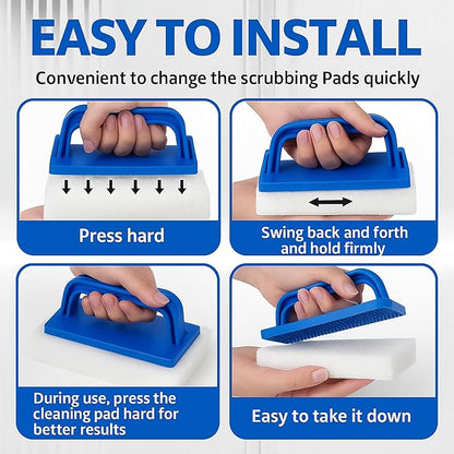 6 Pcs Hand Scrubber, Bathtub Scrubber with Handle, Non-Scratch Bathroom Scrubbing Pads for Cleaning Shower Tile Bathtube Sink Swimming Pool Step & Corner (Blue)