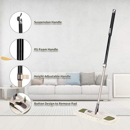 Eyliden Dust Mop with 2 Washable Pads for Hardwood & Tile Floors | 32.9"-52.6" Adjustable Handle, 360° Swivel, One-Touch Pad Release | Wet Dry Floor Cleaning Push Broom
