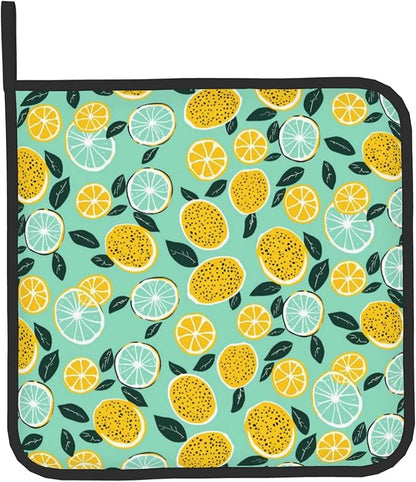 Lemon Pot Holders and Oven Mitts - Summer Teal Lime Refreshing Oven Glove Hot Pads for Kitchen Chef Gifts for Cooking Lover Cooks