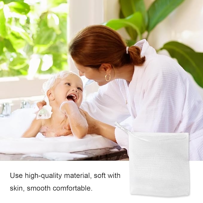 40 PCS Soap Saver Bag, Exfoliating Mesh Soap Saver Pouch Bags, Bubble Mesh Net Bags with Drawstring, Easy to Store, for Shower, Face Cleansing, White