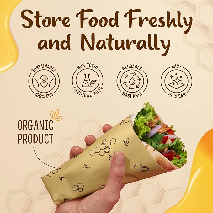Bee’s Wrap Reusable, Eco Friendly Beeswax Food Wraps, Organic Cotton Food Storage, Assorted Pack of 3 (S, M, L) - Sustainable, Durable, Washable