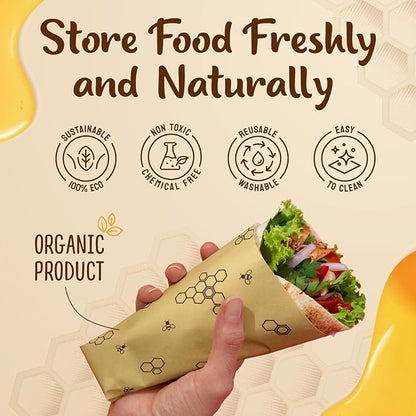 Bee’s Wrap Reusable, Eco Friendly Beeswax Food Wraps, Organic Cotton Food Storage, Assorted Pack of 3 (S, M, L) - Sustainable, Durable, Washable