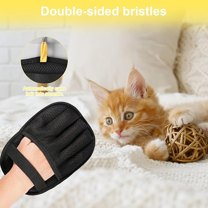 2-in-1 Pet Hair Remover Set – Grooming Mitt & Self-Cleaning Lint Roller for Dogs & Cats, Reusable Electrostatic Brush for Furniture, Carpet, Car Seat, Bedding & Clothes