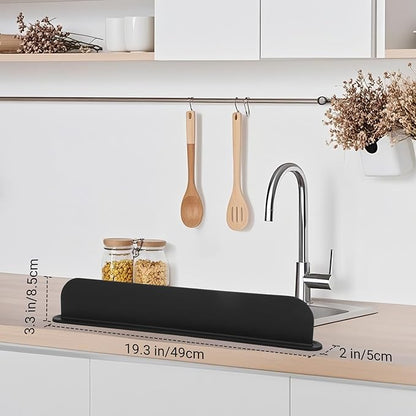 19.3 inch Sink Water Splash Guard, Silicone Sink Splash Guard, Backsplash Protector for Kitchen Countertop & Bathroom Bathtub with Non-Slip Strong Suction, Black