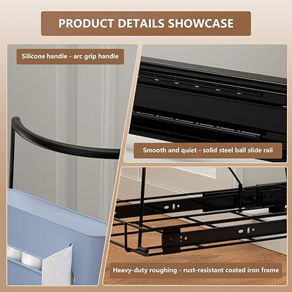 Pull Out Trash Can Under Cabinet Slide Out Kit - Heavy Duty Up to 125 lb, Fits 28-40 Quart ‌Ashcan with Garbage Bag Holder, Rust-Proof Steel Frame-Under Sink Garbage Can Pull Out (Not Include Can