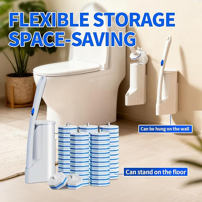 Disposable Toilet Brush Set with 60 Replacement Heads, Toilet Cleaning Replacement Pads, Starter Kit with Storage Case for Deep Cleaning and Hygienic Bathroom Maintenance