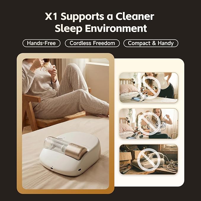CREATULIZE X1 Robot Bed Vacuum, Automatic Mattress Vacuum Cleaner with 3 HEPA Filter and Metal Strip Roller Brush for Bed, Mattress, Sofa, Carpet(White)