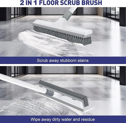 Yolaist 60 inch Long Handle Floor Scrub Brush, 2 in 1 Heavy Duty Hard Bristle Deck Scrubber & Squeegee for Tile, Wall, Concrete, Shower, Bathroom, Kitchen, Garage, Patio