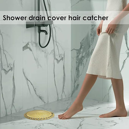 Huntonry Hair Drain Catcher, Shower Drain Hair Catcher, Shower Drain Strainer, Bathtub Drain Cover, Tub Drain Hair Catcher, Bathroom Sink Strainer, Bathroom Drain Protector, Flat, Round, Gold