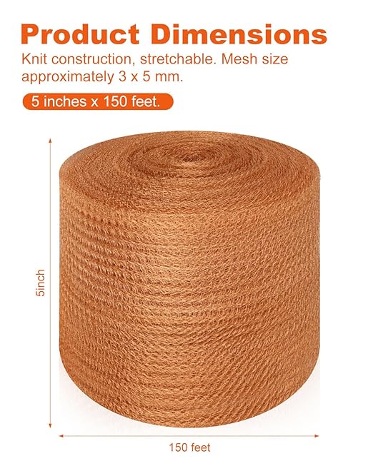 MUZIK 5 inch x150ft Pure Copper Mesh Roll - Heavy Duty Rodent & Snake Proof Wire Mesh Screen for DIY, Garden, Vents - Rustproof, Easy Cut Pest Barrier for Weep Holes & Gaps
