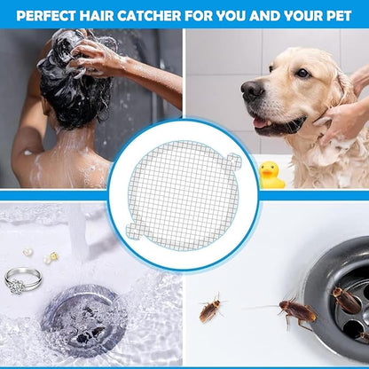 Shower Drain Cover Hair Catcher - 15 Pcs Disposable Hair Drain Stickers Shower Drain Mesh Stickers, Bathroom, Laundry, Bathtub, Kitchen, Sink, for Human and pet Hair (Circle)