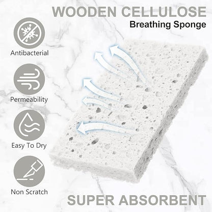 Zhengmy 100 Pieces Sponges Bulk Sponges Kitchen Compressed Sponge Natural Dish Sponge Compressed Wood Pulp Cleaning Without Scratching for Kitchen Bathroom, 3.9 x 2.4 x 0.12 Inch (White)