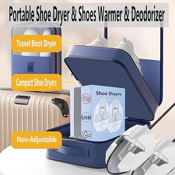 Portable Shoe Warmers & Dryer Boot Dryer for Smelly Shoes, Portable USB Powered Moisture & Odor Eliminator for Boots, Sneakers, Soccer Cleats, Travel-Ready Footwear Care for Men & Women (Size 5-14)