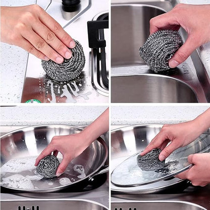 Scrubber Stainless Steel Pot Scrubber Silver Cleaning Balls Steel Wool Scrubber Dish Scrubber for Kitchen 3x1.6in
