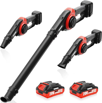 EWORK Leaf Blower Cordless 20V 130CFM & 200MPH Small Electric Leaf Blower with 2x2.0Ah Battery and Fast Charger, Mini Battery Powered Lightweight Blowers for Lawn Care, Leaves, Jobsite