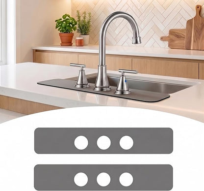 2PCS Faucet Mat for Bathroom Sink 3 Holes: 24’’Lx4.5’’W Grey Splash Guard Fits 8 Inch Widespread Farmhouse Vintage Bridge Kitchen Vanity Faucet - Customizable Drip Catcher for Irregular Sink