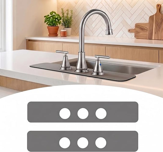 2PCS Faucet Mat for Bathroom Sink 3 Holes: 24’’Lx4.5’’W Grey Splash Guard Fits 8 Inch Widespread Farmhouse Vintage Bridge Kitchen Vanity Faucet - Customizable Drip Catcher for Irregular Sink