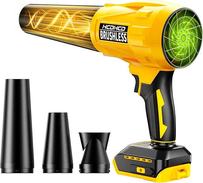 Electric Cordless Leaf Blower for DeWALT 20V Battery, 580,000 RPM Brushless Turbo Jet Blower with 3 Nozzles, Handheld Blower for Patio, Garden, Yard, Leaves, Dust, Garage & Snow Cleaning (Not Battery)