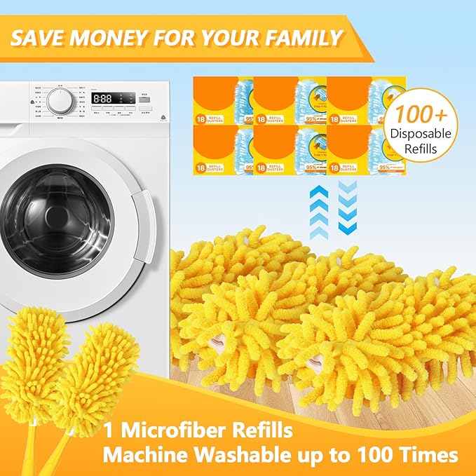 Reusable Duster Refill Compatible with Swiffer Hand Duster - 360 Heavy Duty Dusters Refills - Microfiber Ceiling Fan Duster for Swiffer Dusters Extended Handle, 6 Pack(Handle is Not Included)