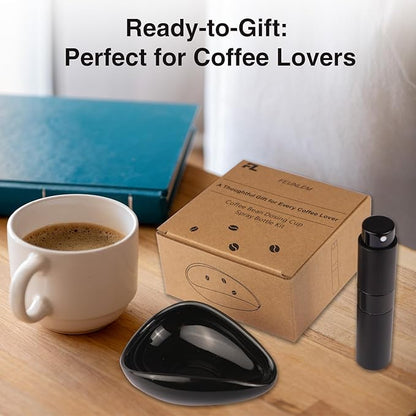 Coffee Bean Dosing Cup and Spray Bottle Set - Ceramic Espresso Accessories Kit, 8ml Static Reducing Sprayer for Cafe, Home Use | Barista-Approved Dosing Tools (Black)