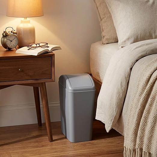 4.2 Gallon Plastic Swing Top Trash Can with Lid, Covered Swing Top Waste Basket, Gray