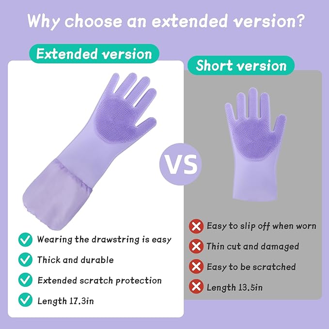 Dog Washing Gloves & Hair Remover for Cats and Dogs,Dog Bath Gloves with Extended Length,Comfortable Dog Bath Gloves for Gentle Bathing Efficient, Multifunctional Silicone Pet Gloves(Purple