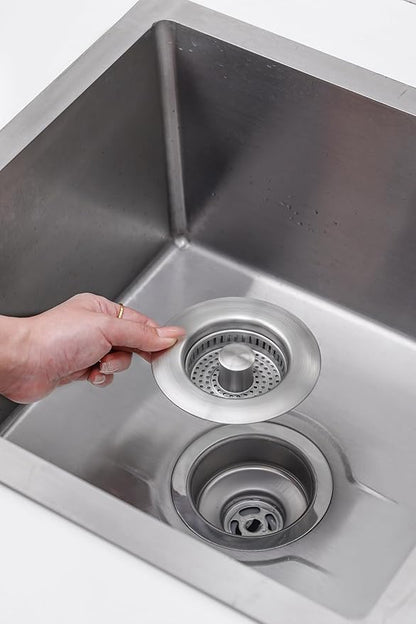 3-in-1 Kitchen Sink Drain Strainer Stopper, 304 Stainless Steel Pop Up Drain Plug, Anti-Clog Odor Prevention Sink Basket, Tool-Free Easy Install, Fits US Standard 3-1/2" Drain Hole, 2 Pack