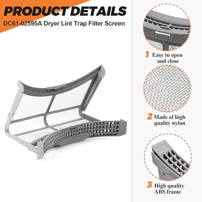 【𝟮𝟬𝟮𝟲 𝗨𝗽𝗴𝗿𝗮𝗱𝗲𝗱】DC61-02595A Dryer Lint Filter Case Screen WITH UPGRADDED BRUSH - Replacement for Samsung Dryer DV42H5200EW/A3 DV42H5000EW/A3 DV45K6500EV/A3 DV42H5200EP/A3 by Beaquicy