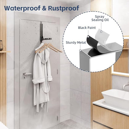 4 Pack Over The Door Hanger Foldable Over The Door Hooks，Rust-Resistant Overdoor Hanger Hook for Laundry (Clothes Drying Rack)&Bathroom (Towel Rack) Small Portable, Black