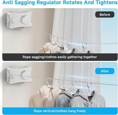 Retractable Outdoor Clothes Line,Heavy Duty Clothes Drying Laundry Line Wall Mounted Stainless Steel Line-16.7 Feets-White