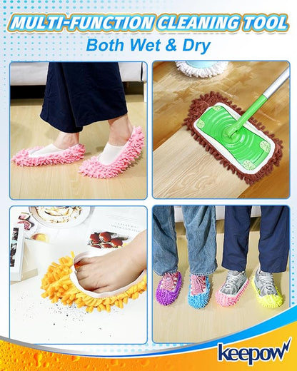 Mop Slippers Shoes 8 Pairs Microfiber Cleaning Slippers for Floor Cleaning Soft Washable Mopping Shoes Covers Reusable Mop Socks for Women Men Multi-Use Mopping Slippers for Home Floors Windows Car